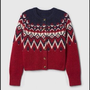 GAP Red Navy Fair Isle Wool Cardigan